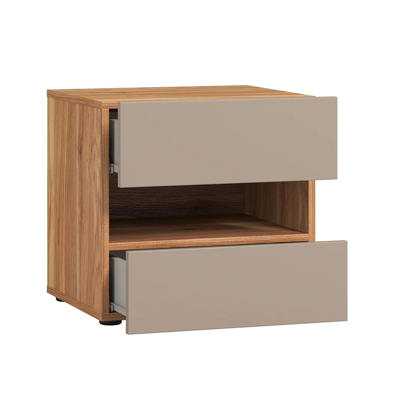 Chevet 2 tiroirs 1 niche Iséa Taupe et Bois