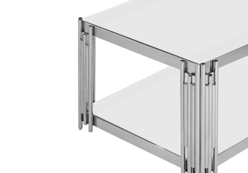 Table basse design chromé blanc - Eve