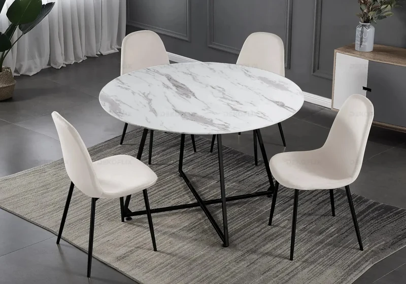 Table ronde marbre et 4 chaises noir - Gina