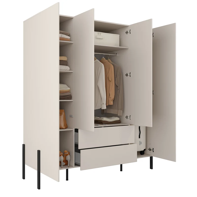 Armoire 4 portes 2 tiroirs Bérénice Cachemire