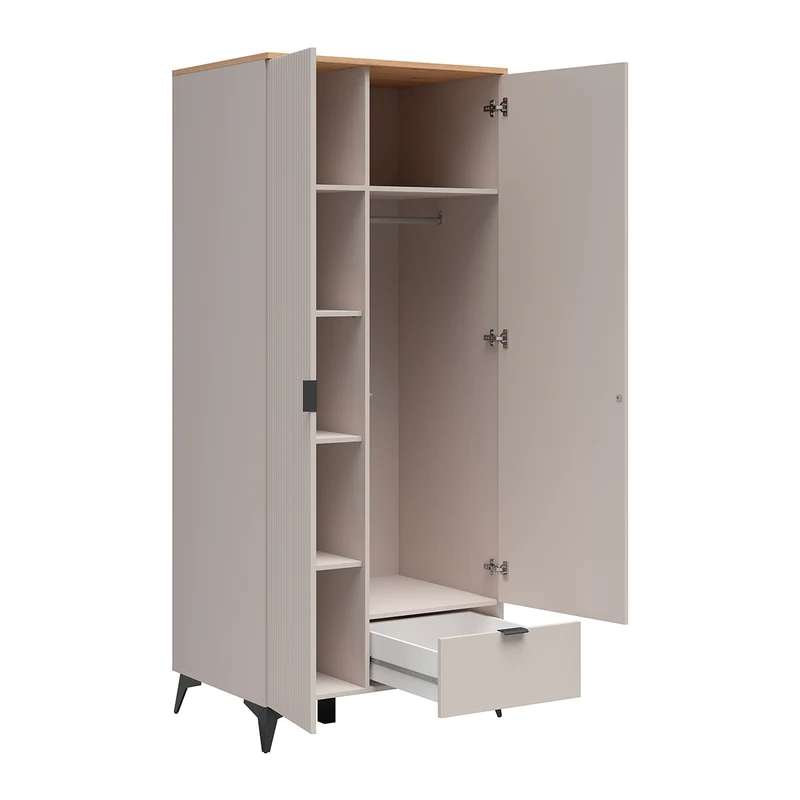 Armoire 2 portes 1 tiroir Vicky Cachemire et Bois