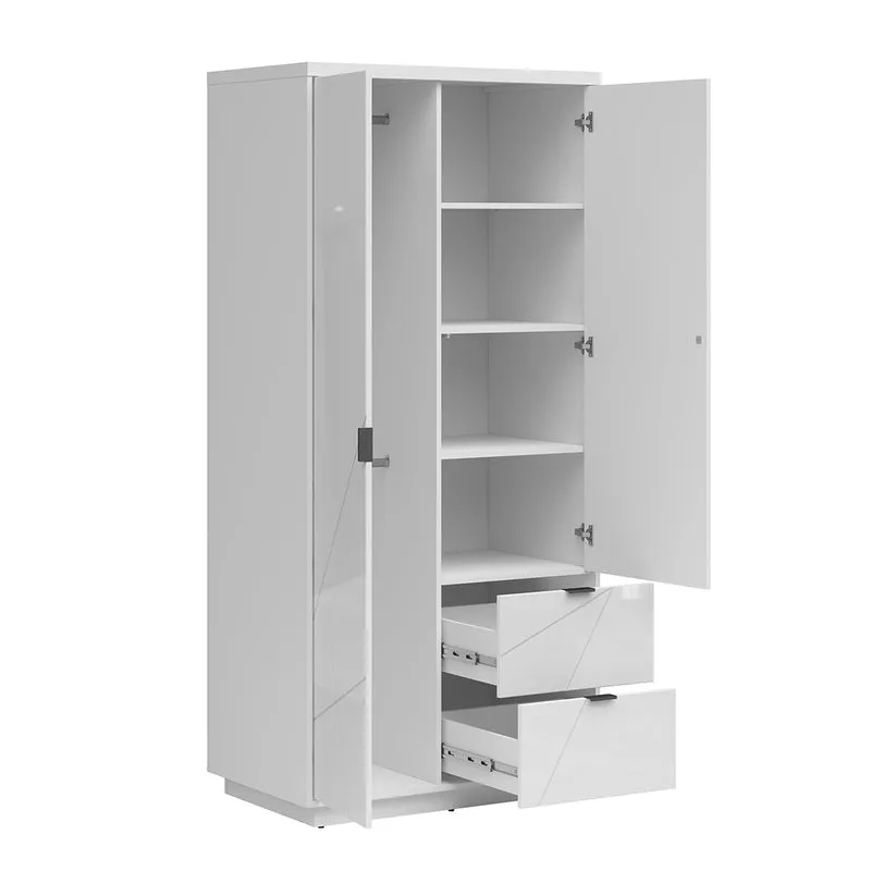 Armoire 2 portes 2 tiroirs Sven Blanc