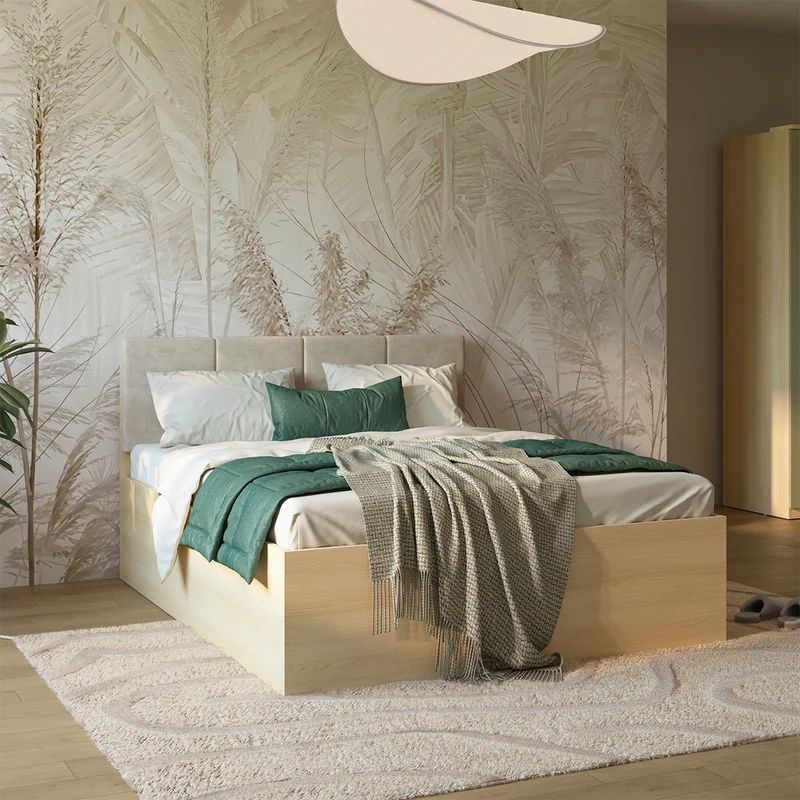 Lit coffre 160x200 sommier inclus Téana Bois et Beige