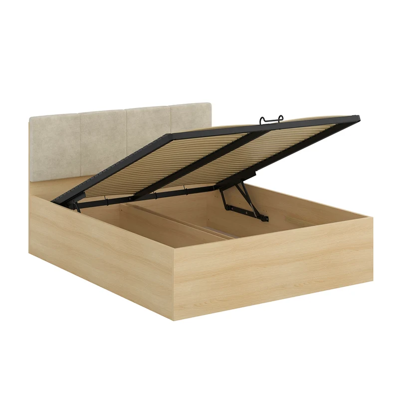 Lit coffre 160x200 sommier inclus Téana Bois et Beige
