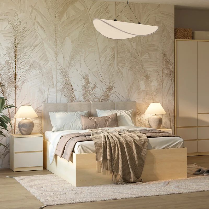 Lit coffre 160x200 sommier inclus Téana Bois et Beige