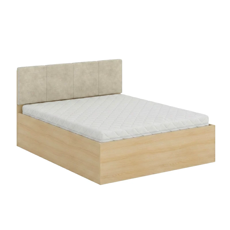 Lit coffre 160x200 sommier inclus Téana Bois et Beige