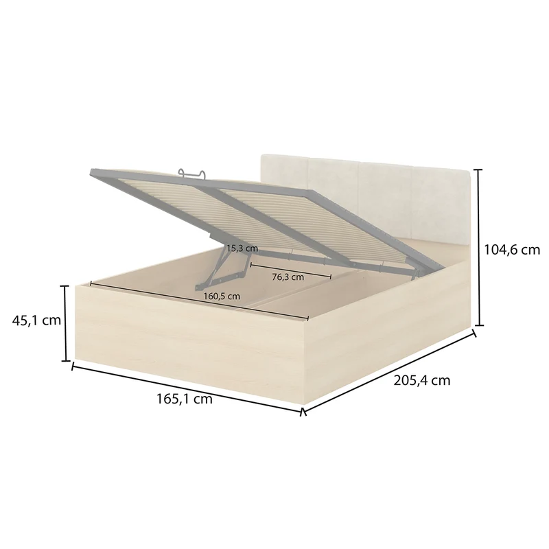 Lit coffre 160x200 sommier inclus Téana Bois et Beige