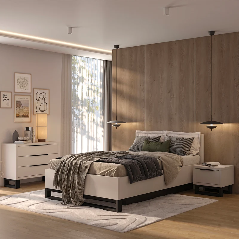 Lit coffre 160x200 sommier inclus Eden Cachemire et Noir