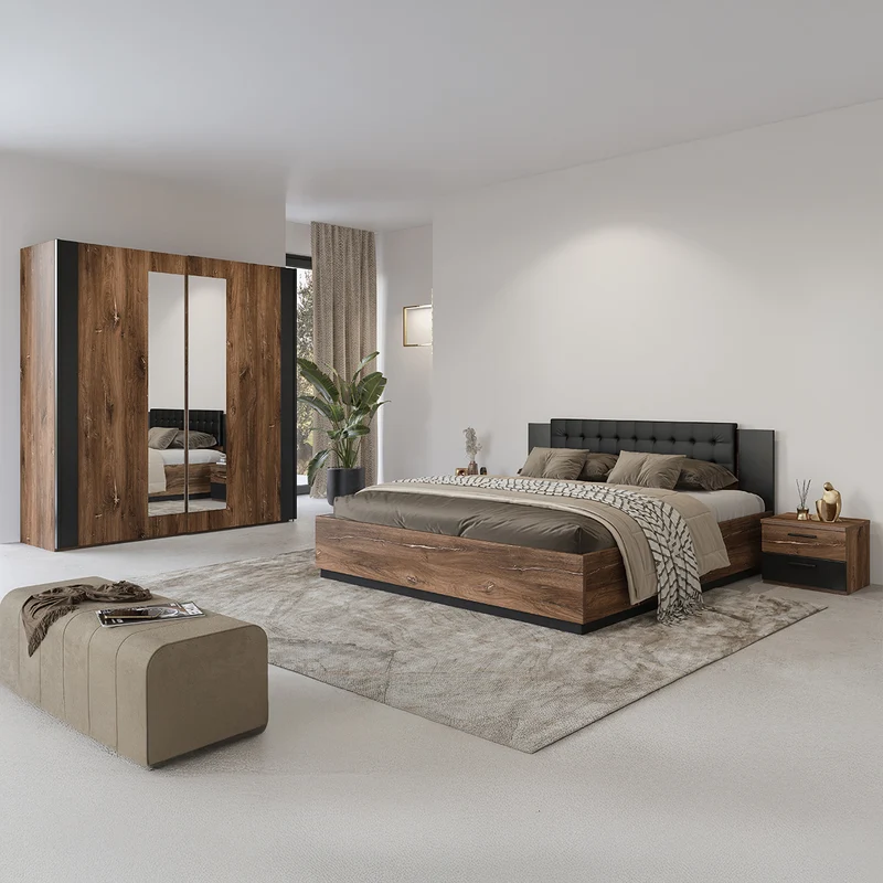 Lit coffre 140x200 sommier inclus Alec Bois foncé et Noir