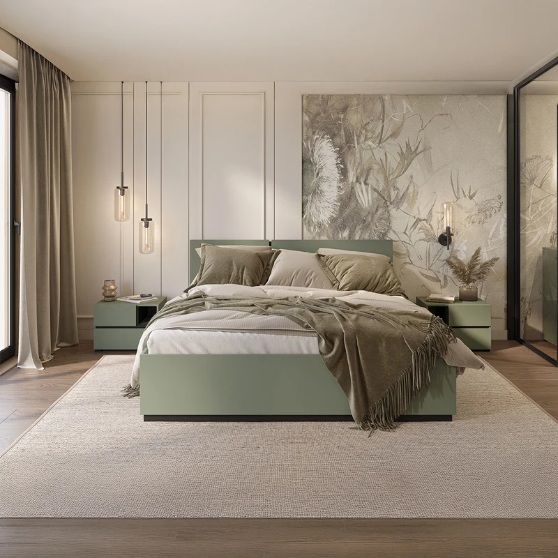 Lit coffre 160x200 sommier inclus Lilia Vert