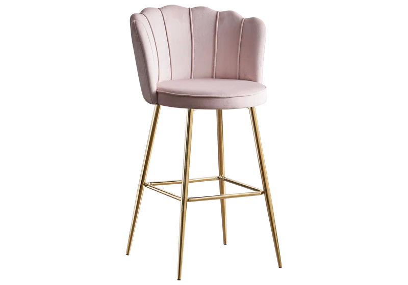 Chaise de bar design coquillage velours rose - Nymea x2