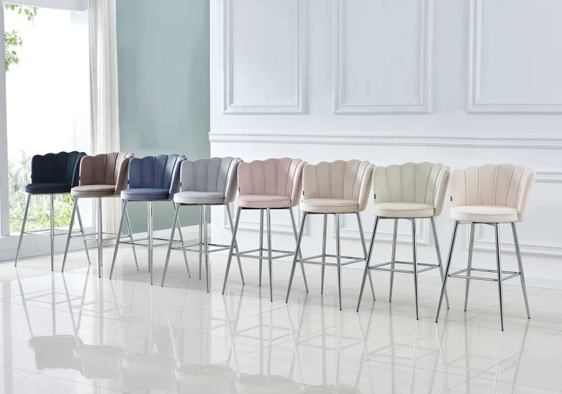 Chaise de bar design coquillage velours écru - Nymea x2