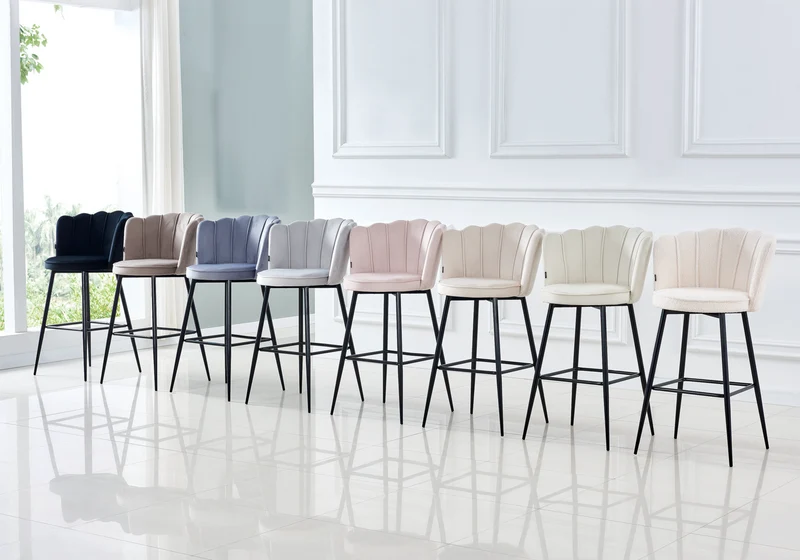 Chaise de bar design coquillage velours écru - Nymea x2