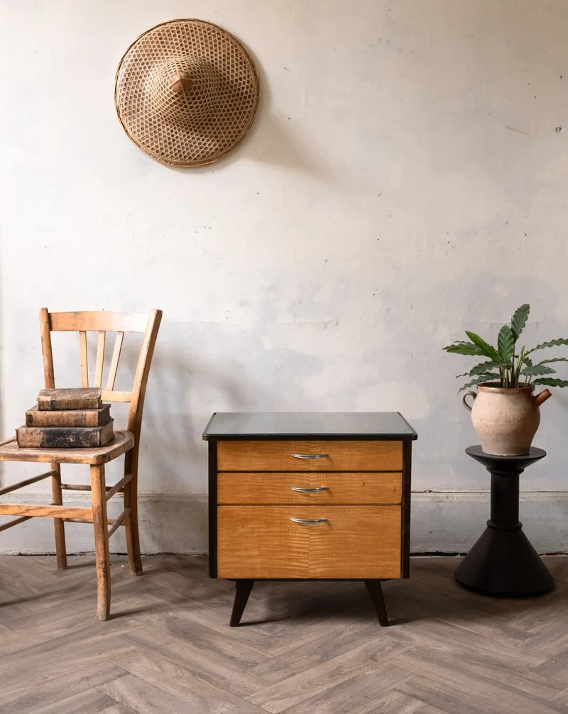 Maïa, la table de chevet scandinave en bois et verre N°1539