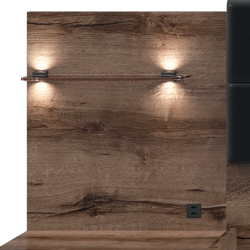 Lit coffre 180x200 sommier chevet LED et prise USB inclus Romane Bois