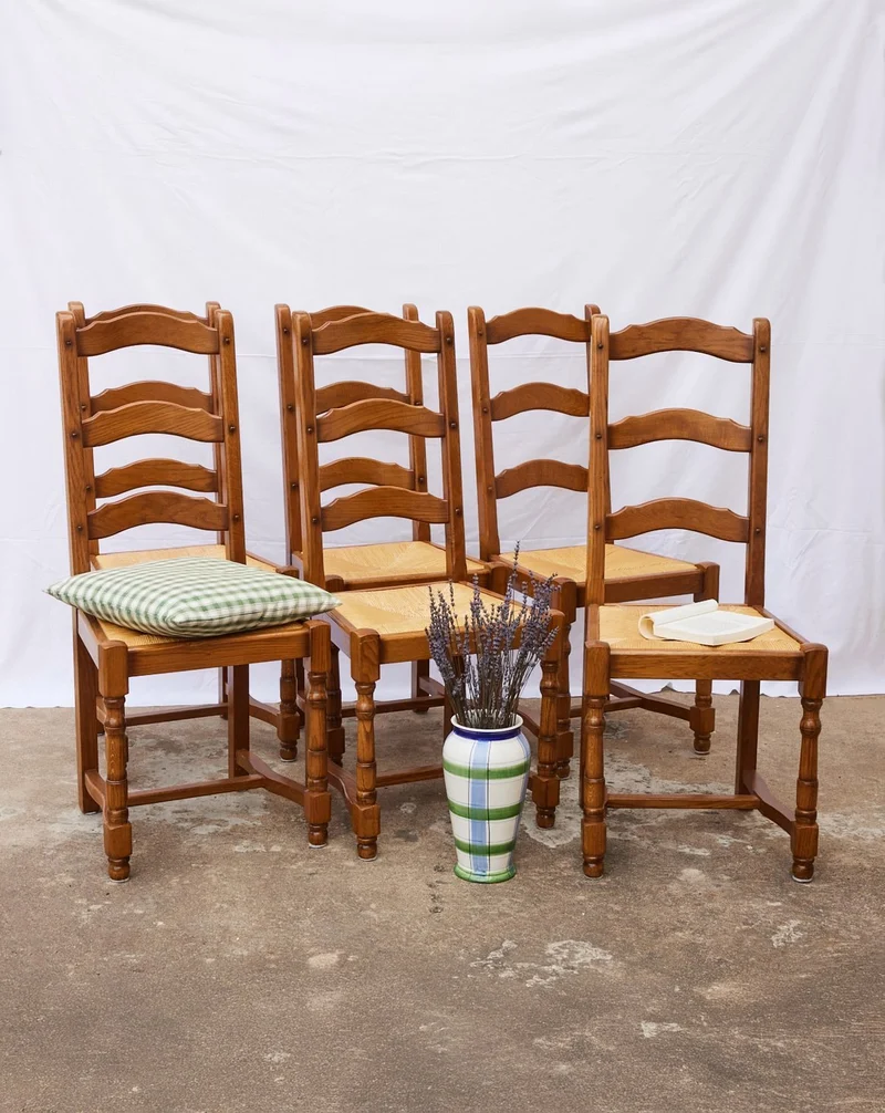 Claude, le lot de 6 chaises en chêne et paille N°1422