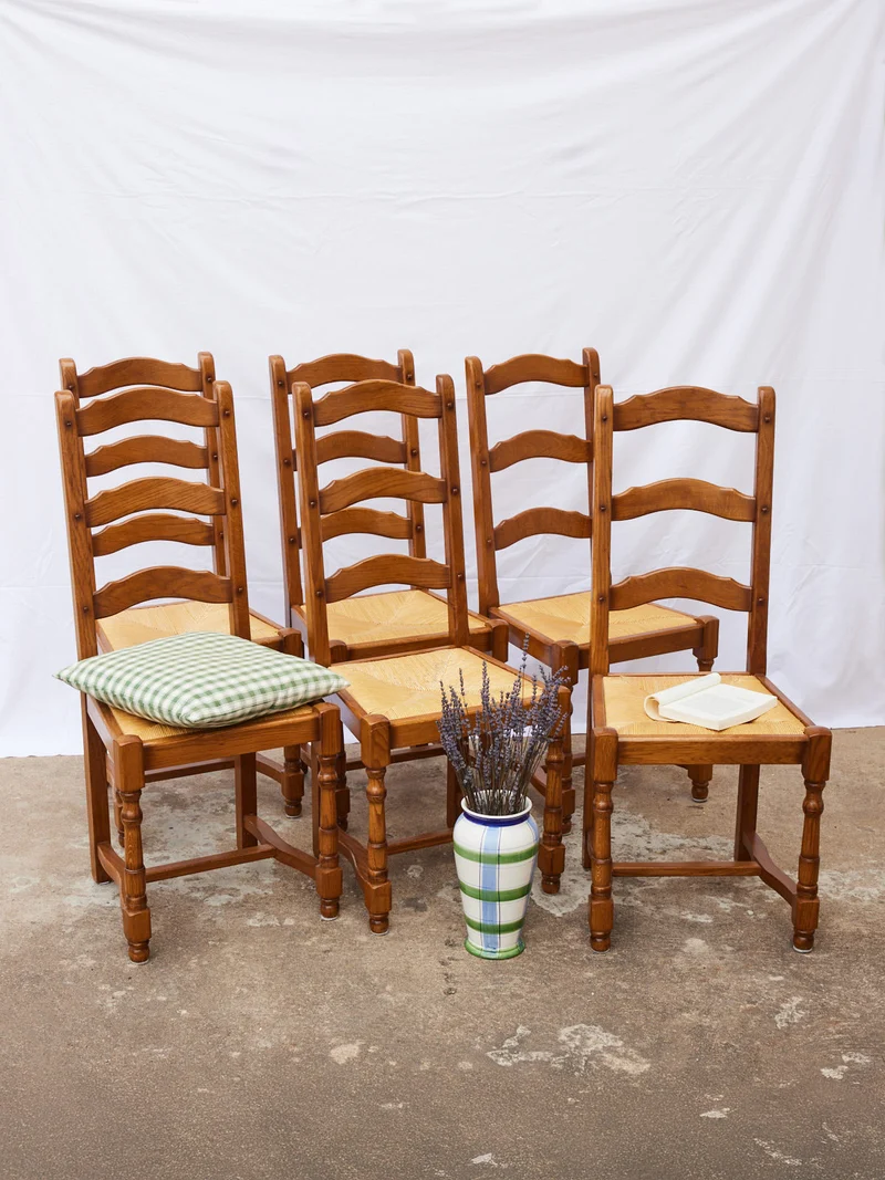 Claude, le lot de 6 chaises en chêne et paille N°1422