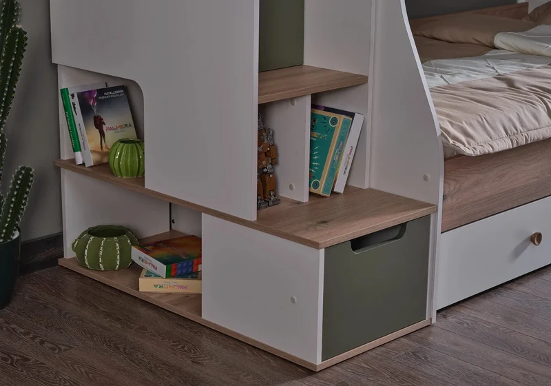 Ensemble chambre jeune lit superposé vert ATLAS
