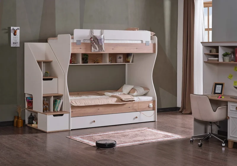 Ensemble chambre jeune lit superposé beige ATLAS