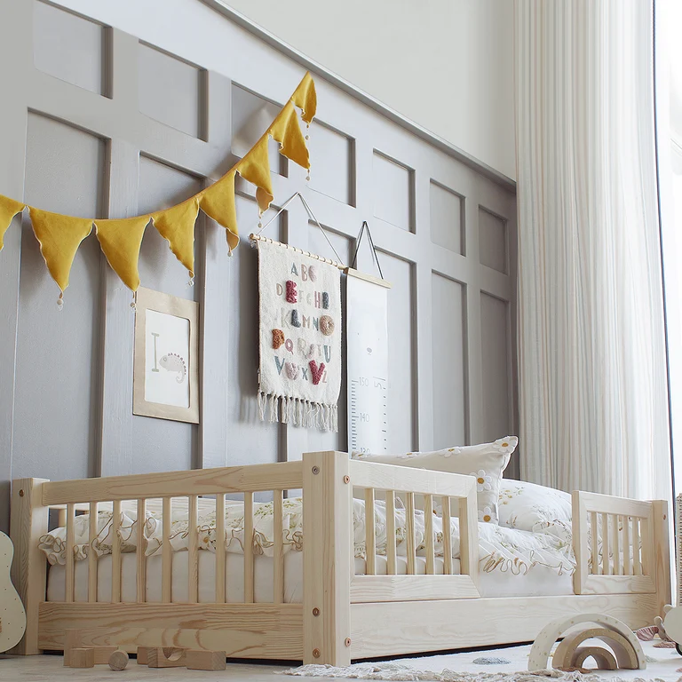 Lit 70x140 barrières et sommier inclus pieds 1 cm Adèle Bois