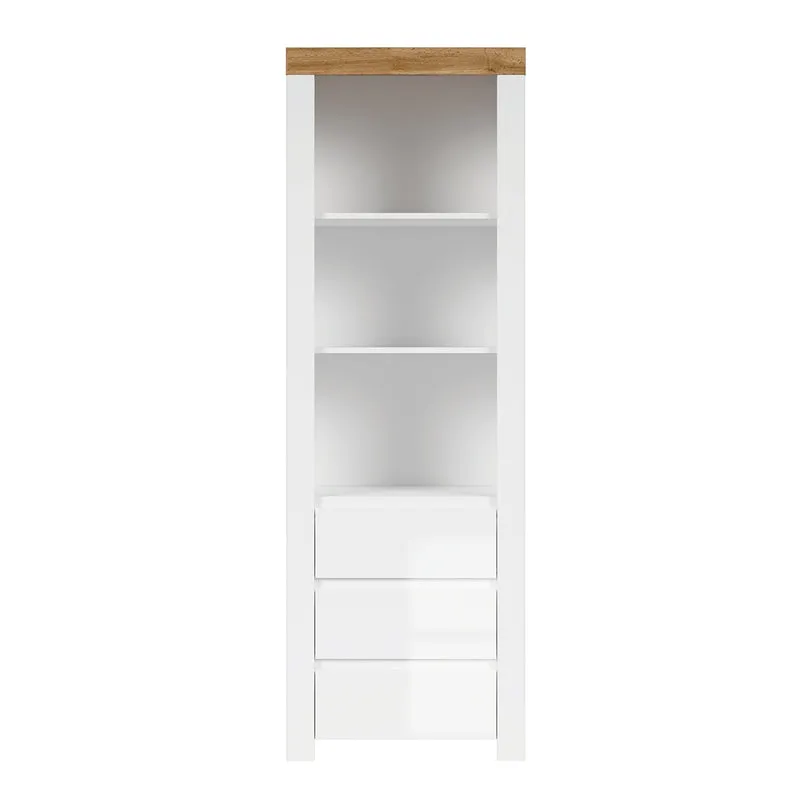 Bibliothèque 3 tiroirs Hella Blanc et Bois
