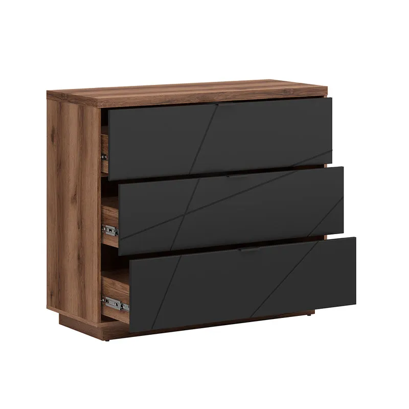 Commode 3 tiroirs Sven Noir et Bois