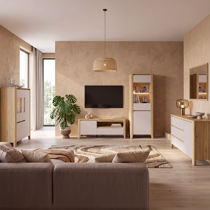 Meuble TV 1 porte 1 tiroir 161 cm Samara Bois et Cachemire