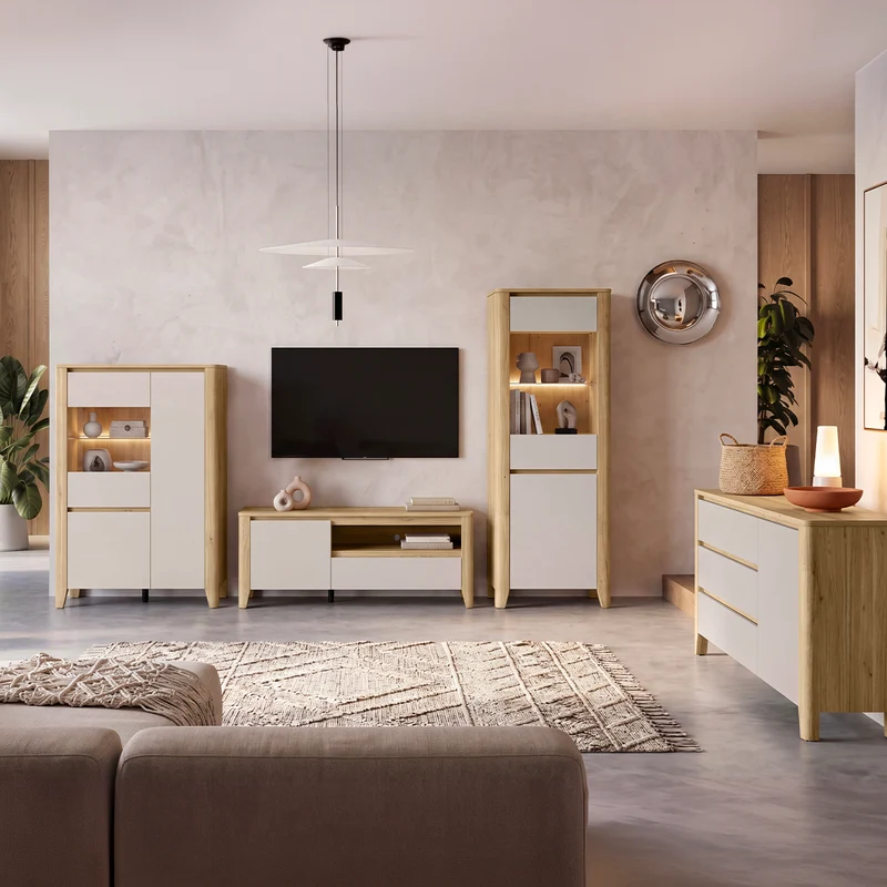 Meuble TV 1 porte 1 tiroir 161 cm Samara Bois et Cachemire