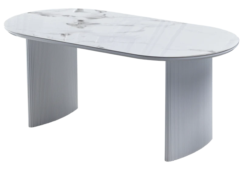 Ensemble table marbre beige et chaises argent – Kara