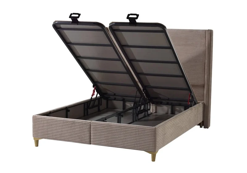 Lit coffre velours taupe - Hedi