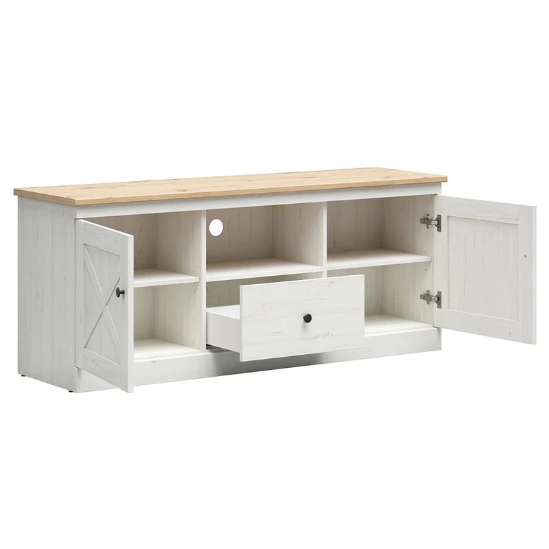 Meuble TV 2 portes 1 tiroir 153 cm Victoria Blanc et Bois