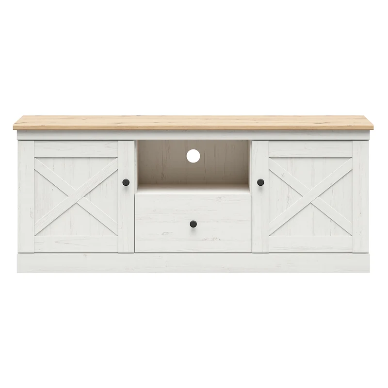 Meuble TV 2 portes 1 tiroir 153 cm Victoria Blanc et Bois
