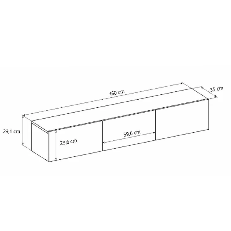 Meuble TV mural 3 portes 160 cm Idao Bois foncé