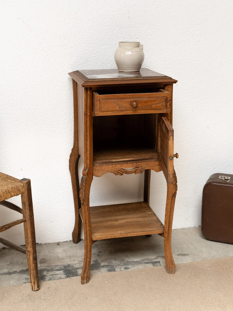 Odile, la table de chevet en bois et marbre N°1460