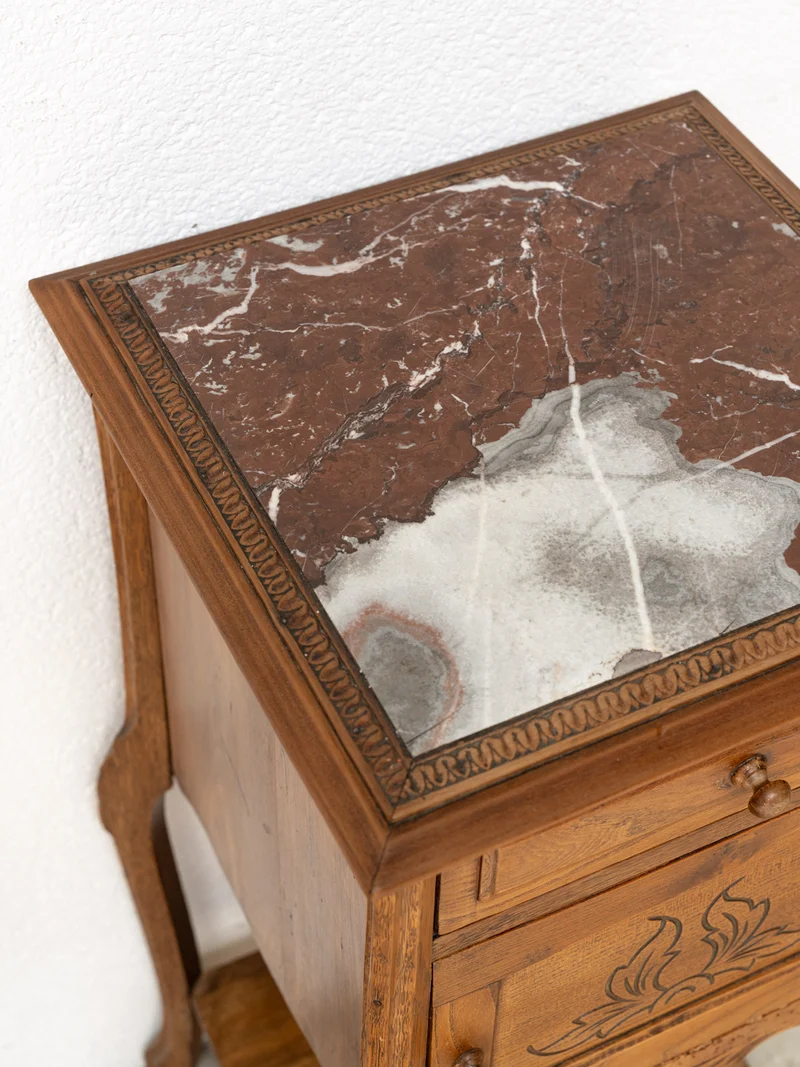 Odile, la table de chevet en bois et marbre N°1460