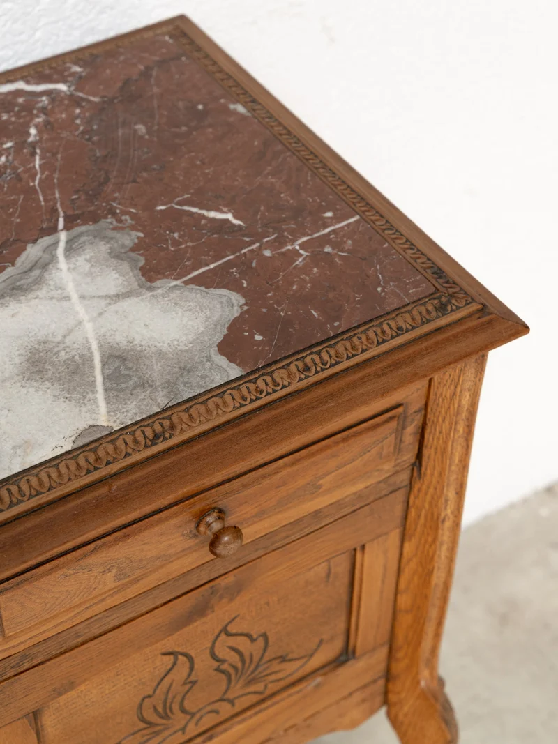 Odile, la table de chevet en bois et marbre N°1460
