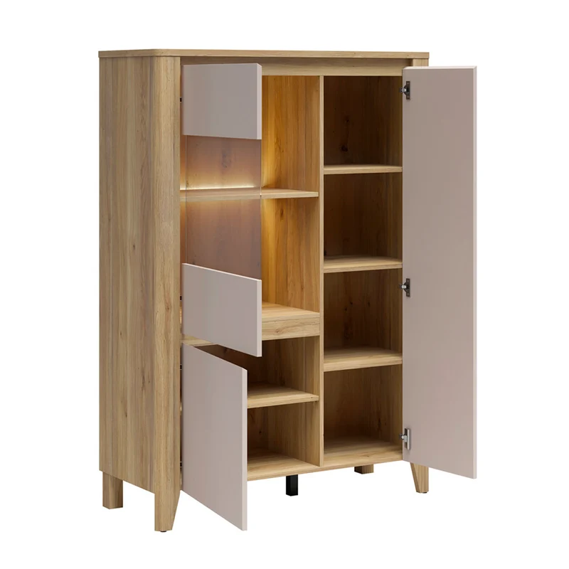 Vaisselier 3 portes LED inclus Samara Bois et Cachemire