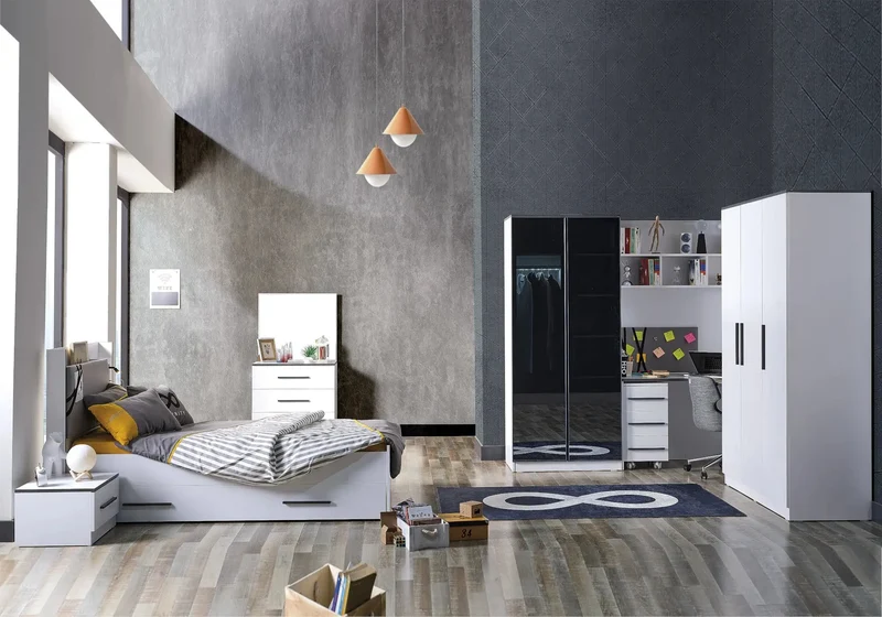 Ensemble de chambre jeune moderne blanc INFINITY