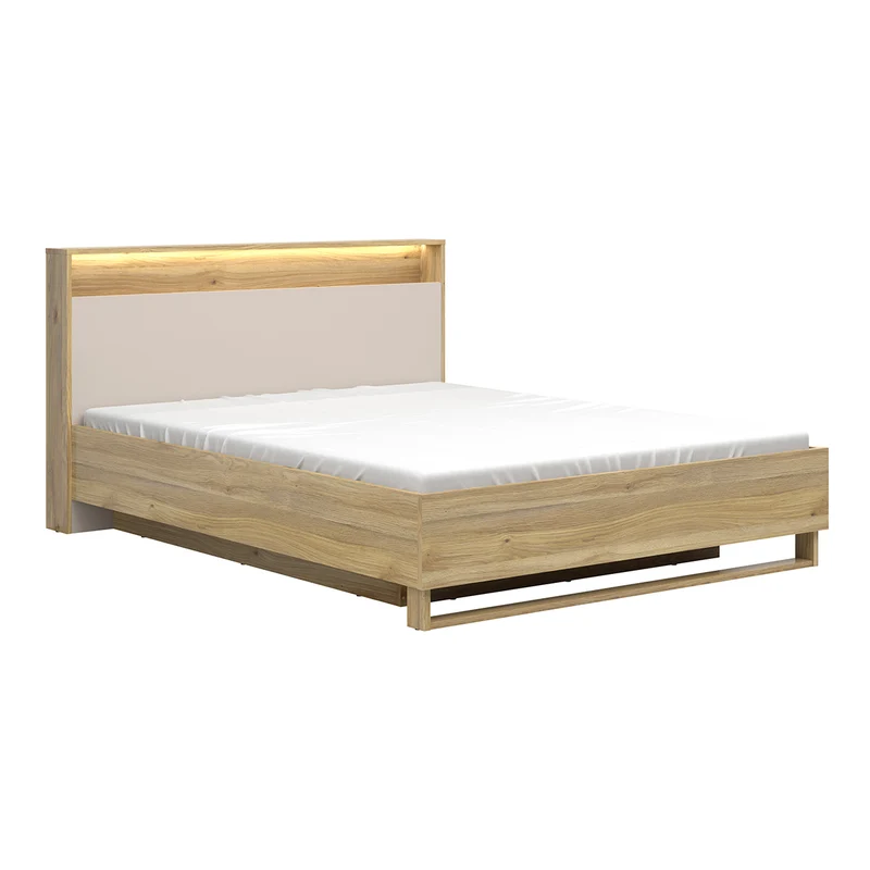Lit coffre 160x200 sommier LED et prise USB inclus Donna Cachemire et Bois