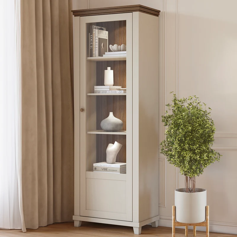 Vitrine 1 porte ouverture droite Martin Beige et Bois
