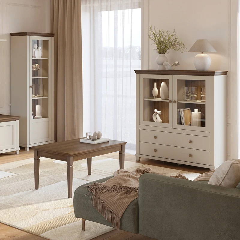 Vitrine 1 porte ouverture droite Martin Beige et Bois