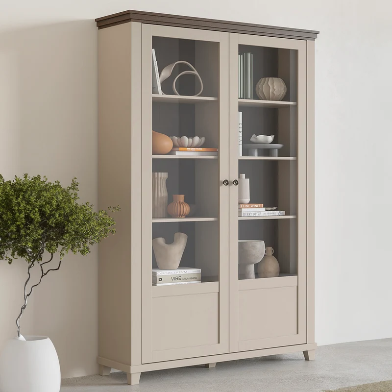 Vaisselier 2 portes Martin Beige et Bois