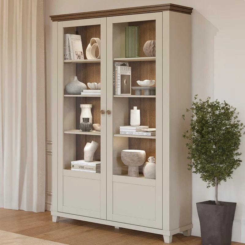 Vaisselier 2 portes Martin Beige et Bois