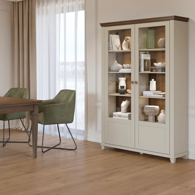 Vaisselier 2 portes Martin Beige et Bois