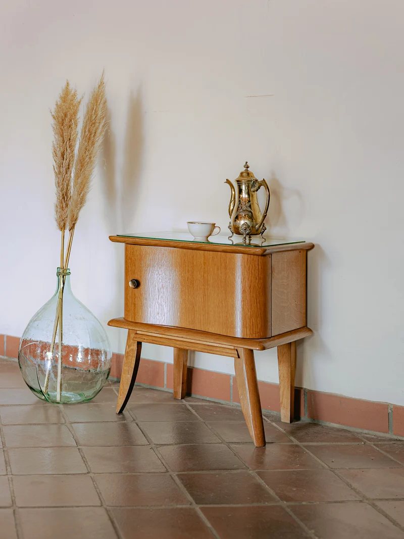 Maïa, la table de chevet art déco au plateau en verre N°1532