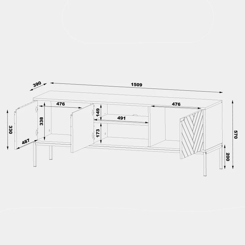 Meuble TV 3 portes 151 cm Daria Noir