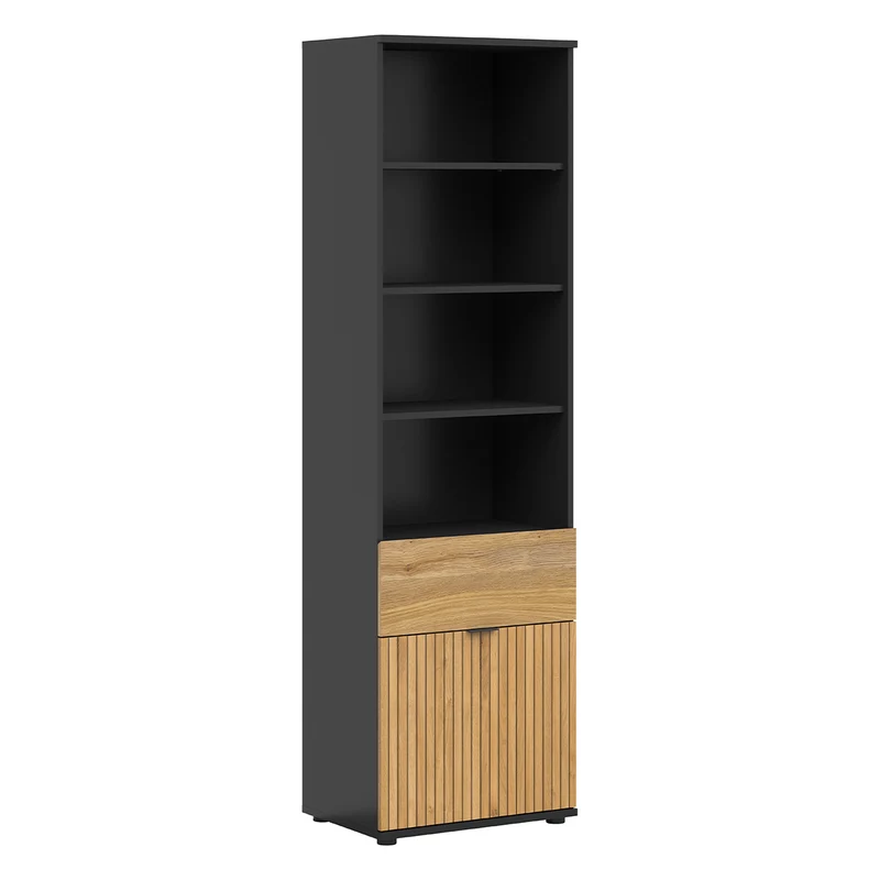 Bibliothèque 1 porte 1 tiroir Pia Noir et Bois