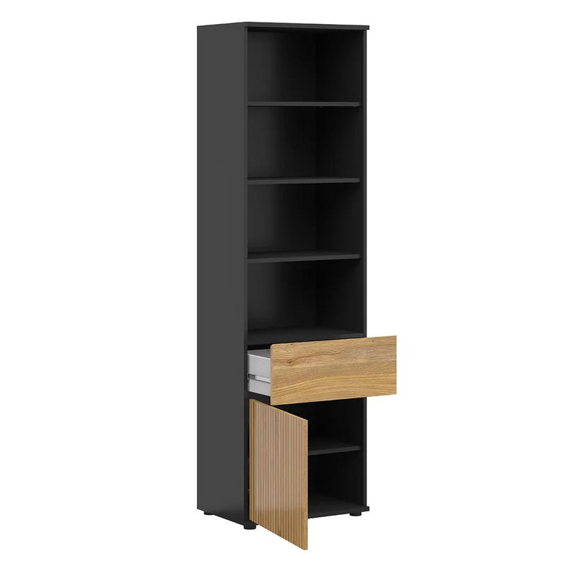 Bibliothèque 1 porte 1 tiroir Pia Noir et Bois