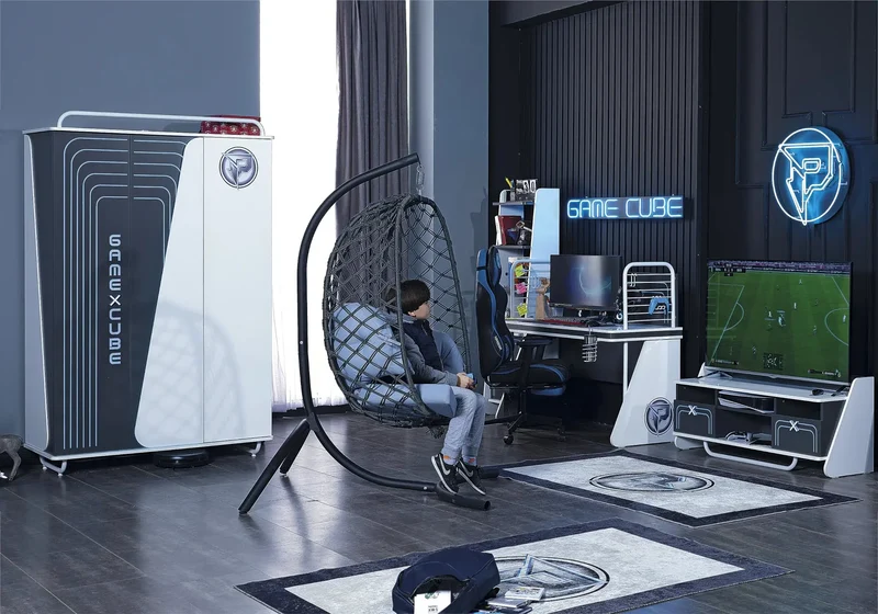 Ensemble de chambre jeune moderne anthracite GAME CUBE
