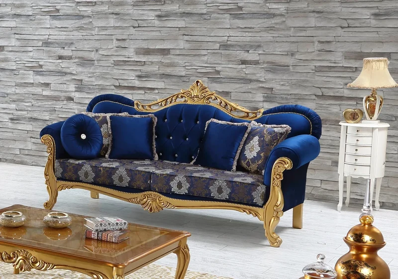 Ensemble canapé baroque blue marine TUĞRA